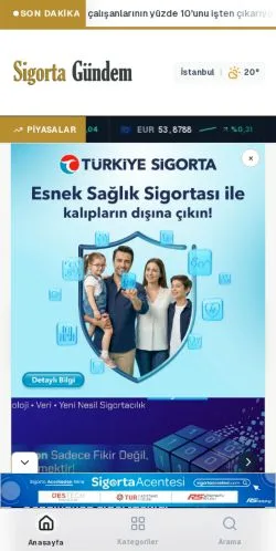 Podgląd witryny Sigorta Gündem, medium z kraju Turcja do artykułów sponsorowanych