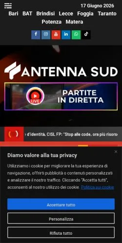 Podgląd witryny Antenna Sud, medium z kraju Włochy do artykułów sponsorowanych