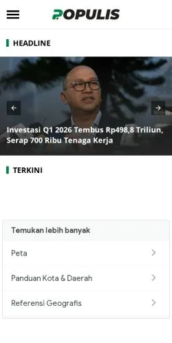 Anteprima del sito Populis, media di Indonesia per articoli sponsorizzati