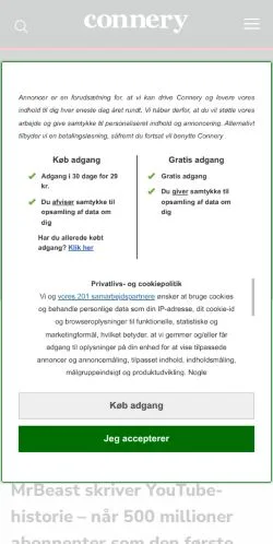 Forhåndsvisning av nettstedet Connery, medium fra Danmark for sponsede artikler