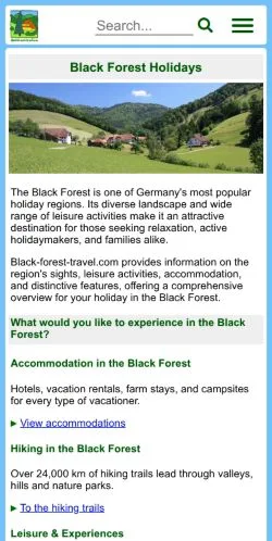 Anteprima del sito Black Forest Travel, media di Stati Uniti per articoli sponsorizzati