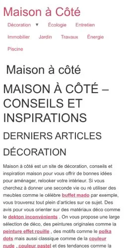 Voorbeeld van de site Maison à Côté, medium uit Frankrijk voor gesponsorde artikelen