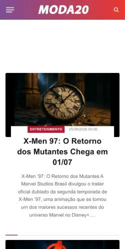 Vista previa del sitio Moda20, medio de Brasil para artículos patrocinados