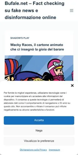 Forhåndsvisning av nettstedet Bufale, medium fra Italia for sponsede artikler