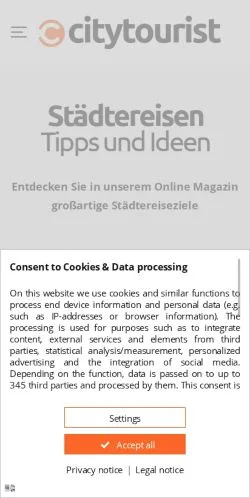 Anteprima del sito City Tourist, media di Germania per articoli sponsorizzati