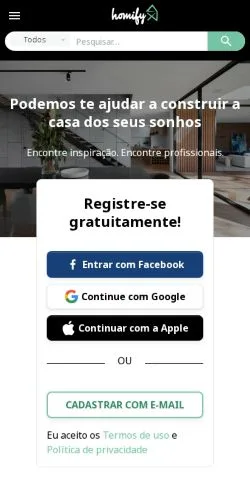 Förhandsvisning av webbplatsen Homify, medium i Brasilien för sponsrade artiklar