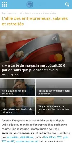 Anteprima del sito Passion Entrepreneur, media di Francia per articoli sponsorizzati