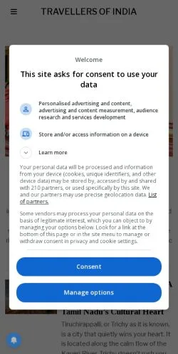 Anteprima del sito Travellers Of India, media di Stati Uniti per articoli sponsorizzati