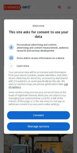 Anteprima del sito E-Vehicle Info, media di Stati Uniti per articoli sponsorizzati