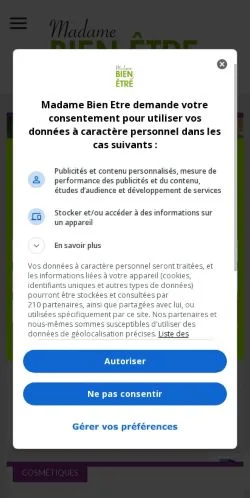 Anteprima del sito Madame Bien-Etre, media di Francia per articoli sponsorizzati