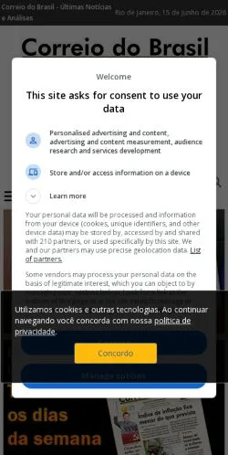Podgląd witryny Correio Do Brasil, medium z kraju Brazylia do artykułów sponsorowanych
