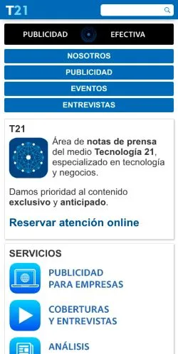 Podgląd witryny T21 Tecnología Y Negocios, medium z kraju Hiszpania do artykułów sponsorowanych
