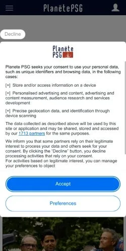 Forhåndsvisning av nettstedet PlanetePSG, medium fra Frankrike for sponsede artikler