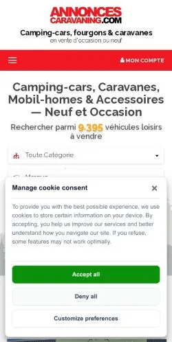 Anteprima del sito Annonces Caravaning, media di Francia per articoli sponsorizzati