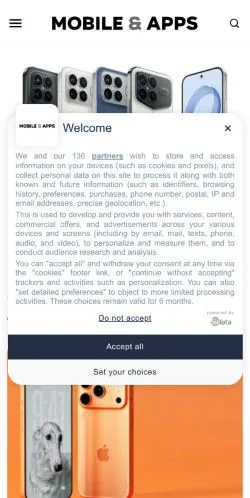 Anteprima del sito Mobile & Apps, media di Stati Uniti per articoli sponsorizzati