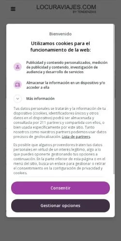 Anteprima del sito LocuraViajes, media di Spagna per articoli sponsorizzati