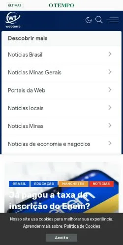 Vista previa del sitio Portal WebTerra, medio de Brasil para artículos patrocinados