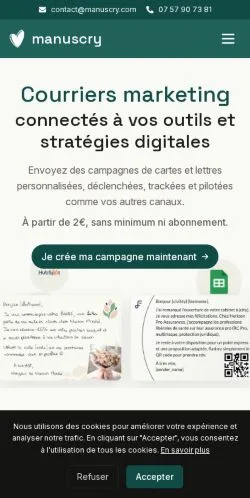 Pré-visualização do site Manuscry, meio de França para artigos patrocinados