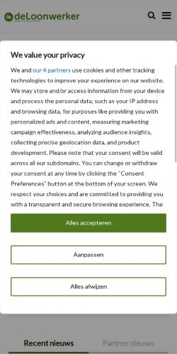Aperçu du site De Loonwerker, média de Pays-Bas pour articles sponsorisés