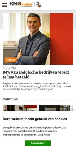 Anteprima del sito KMOinsider, media di Belgio per articoli sponsorizzati