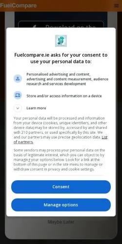 Anteprima del sito FuelCompare, media di Irlanda per articoli sponsorizzati