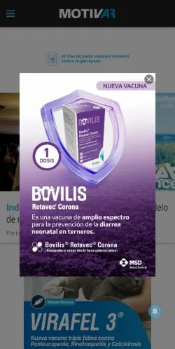 Vista previa del sitio Motivar Veterinaria, medio de Argentina para artículos patrocinados