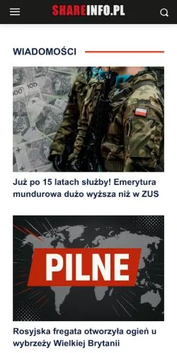 Preview of the Shareinfo website, a media outlet in Poland for sponsored articles