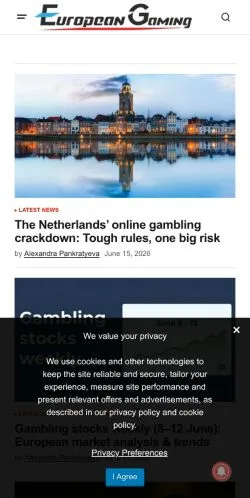Anteprima del sito European Gaming, media di Stati Uniti per articoli sponsorizzati