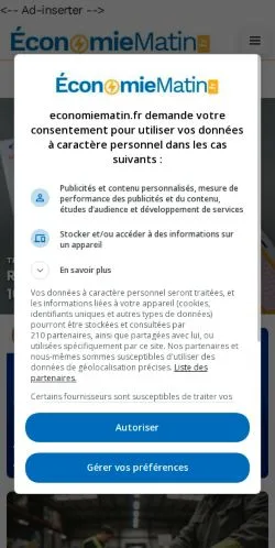 Anteprima del sito Economie Matin, media di Francia per articoli sponsorizzati