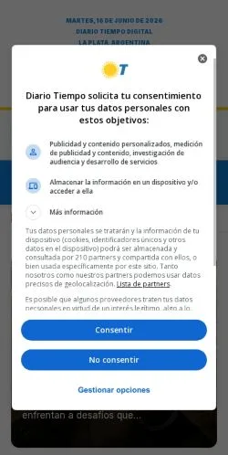 Podgląd witryny Diario Tiempo, medium z kraju Argentyna do artykułów sponsorowanych