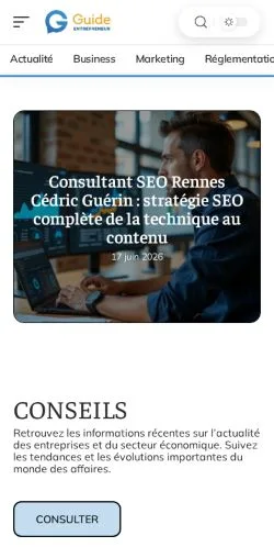 Anteprima del sito Guide Entrepreneur, media di Francia per articoli sponsorizzati