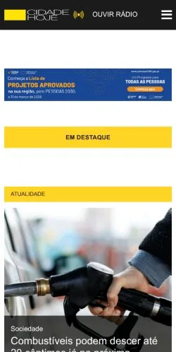 Pré-visualização do site Cidade Hoje, meio de Portugal para artigos patrocinados