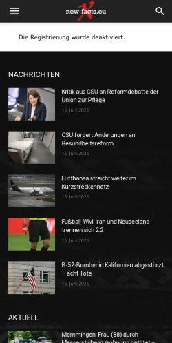 Anteprima del sito New Facts, media di Stati Uniti per articoli sponsorizzati