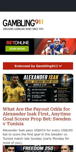 Preview of the Gambling911 website, a media outlet in United Kingdom for sponsored articles
