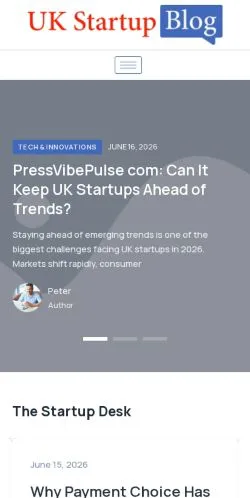 Anteprima del sito UK Startup Blog, media di Regno Unito per articoli sponsorizzati
