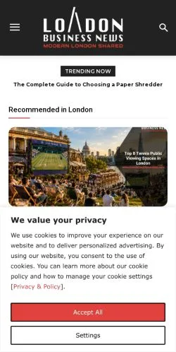 Podgląd witryny London Business News, medium z kraju Stany Zjednoczone do artykułów sponsorowanych