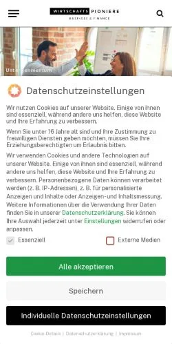 Podgląd witryny Wirtschaftspioniere, medium z kraju Niemcy do artykułów sponsorowanych