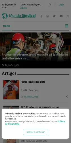 Anteprima del sito Mundo Sindical, media di Brasile per articoli sponsorizzati
