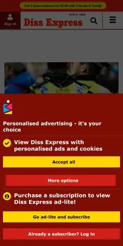 Podgląd witryny Diss Express, medium z kraju Wielka Brytania do artykułów sponsorowanych