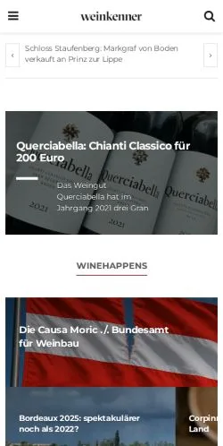 Förhandsvisning av webbplatsen Weinkenner, medium i Tyskland för sponsrade artiklar