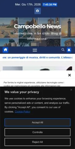 Vista previa del sitio Campobello News, medio de Italia para artículos patrocinados