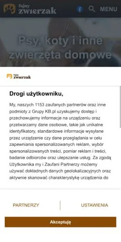 Vista previa del sitio Fajny Zwierzak, medio de Polonia para artículos patrocinados