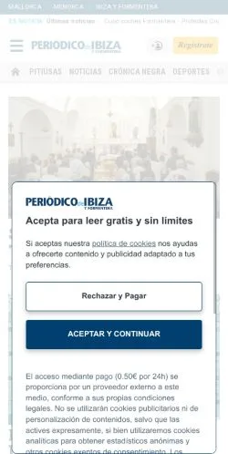 Anteprima del sito Periódico de Ibiza y Formentera, media di Spagna per articoli sponsorizzati