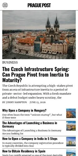 Vista previa del sitio Prague Post, medio de Estados Unidos para artículos patrocinados