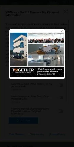 Anteprima del sito MBNews, media di Italia per articoli sponsorizzati