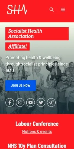 Anteprima del sito Socialist Health Association, media di Regno Unito per articoli sponsorizzati
