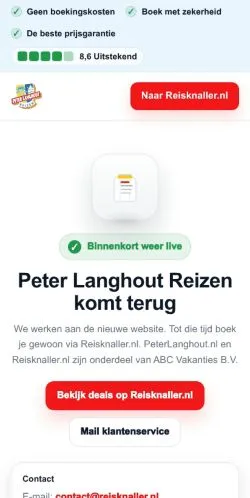 Podgląd witryny Peter Langhout Reizen, medium z kraju Holandia do artykułów sponsorowanych