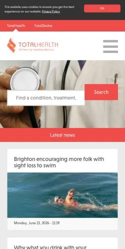 Vista previa del sitio Total Health, medio de Reino Unido para artículos patrocinados