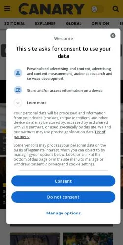 Anteprima del sito The Canary, media di Regno Unito per articoli sponsorizzati