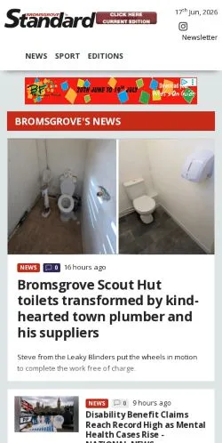 Vista previa del sitio The Bromsgrove Standard, medio de Reino Unido para artículos patrocinados